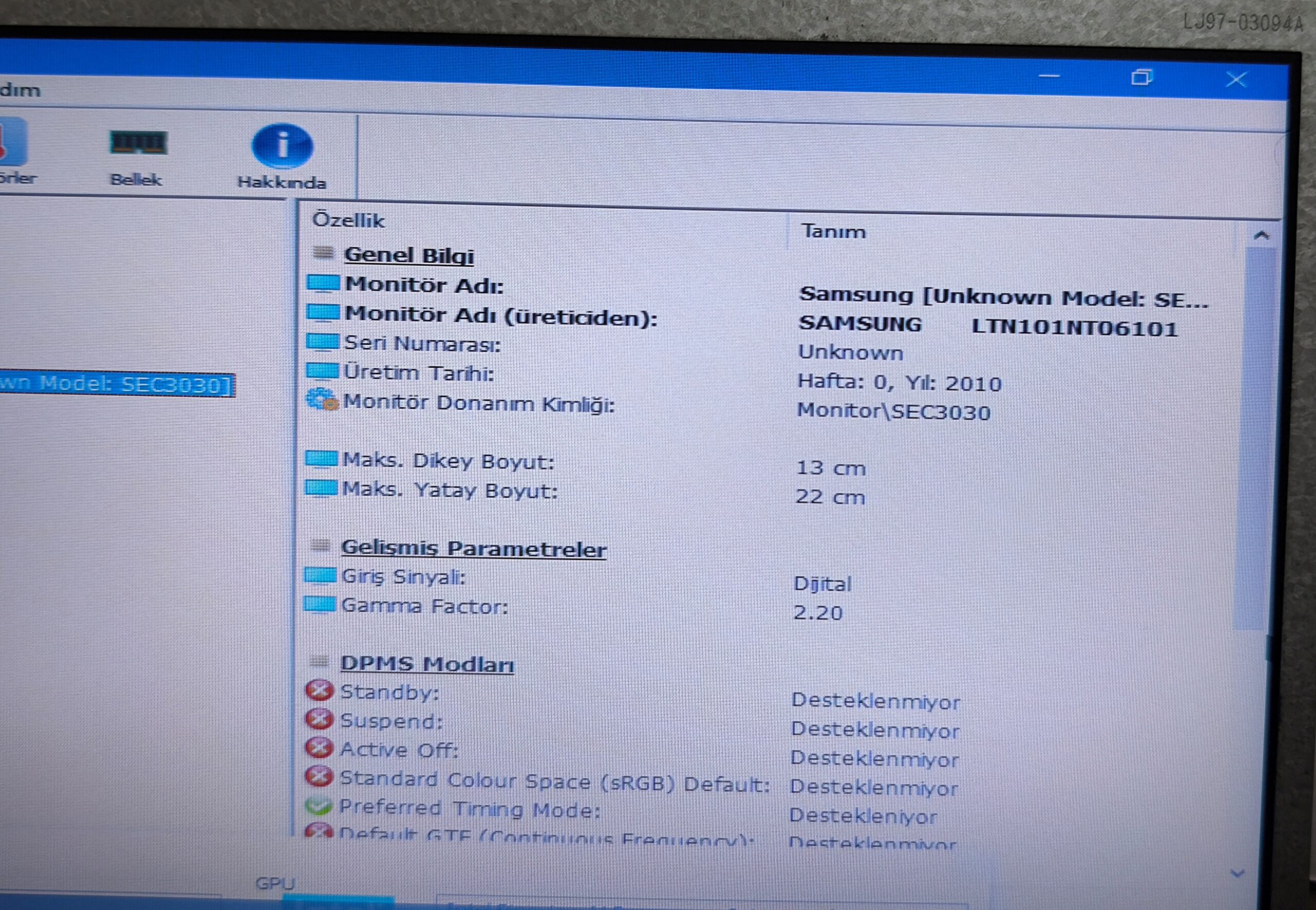 SAMSUNG 10.1 İNÇ MAT 40 PİN STANDART LCD PANEL LTN101NT06 - Görsel 10