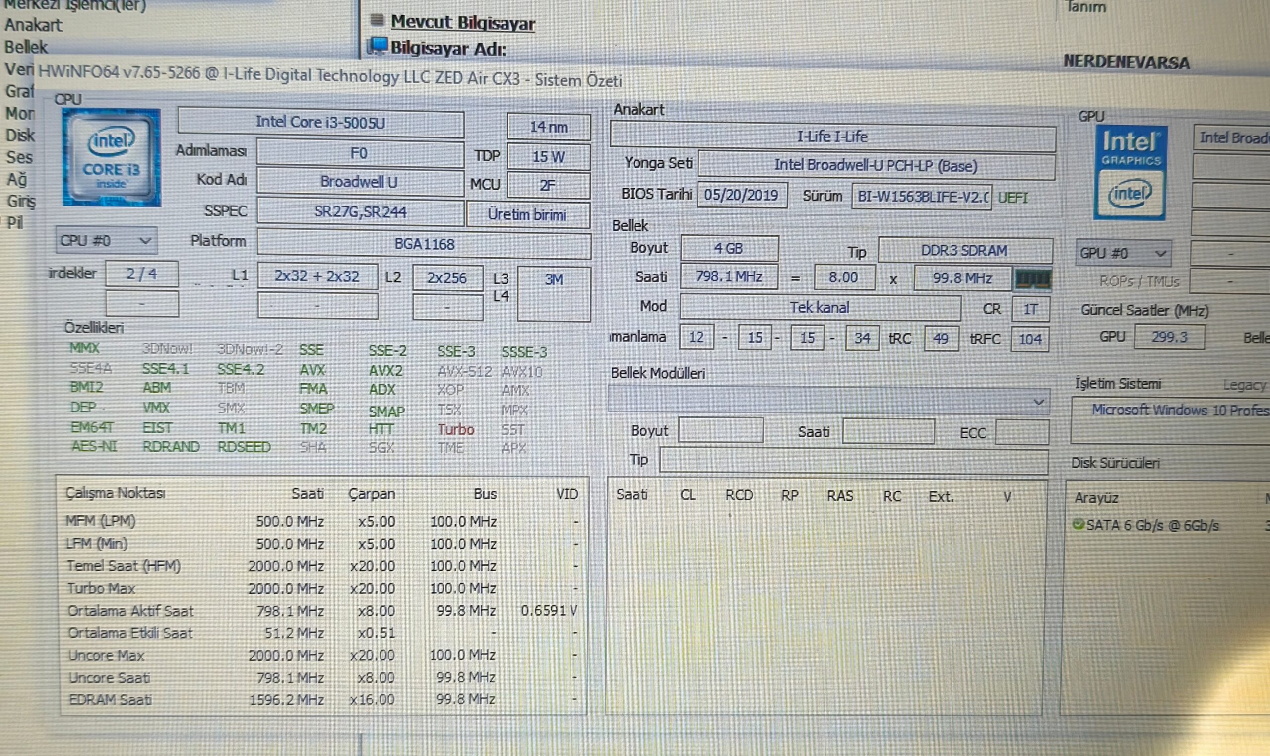 I-LIFE ZED AIR CX3 ANAKART i3 5005U İŞLEMCİLİ 4GB RAM - Görsel 8