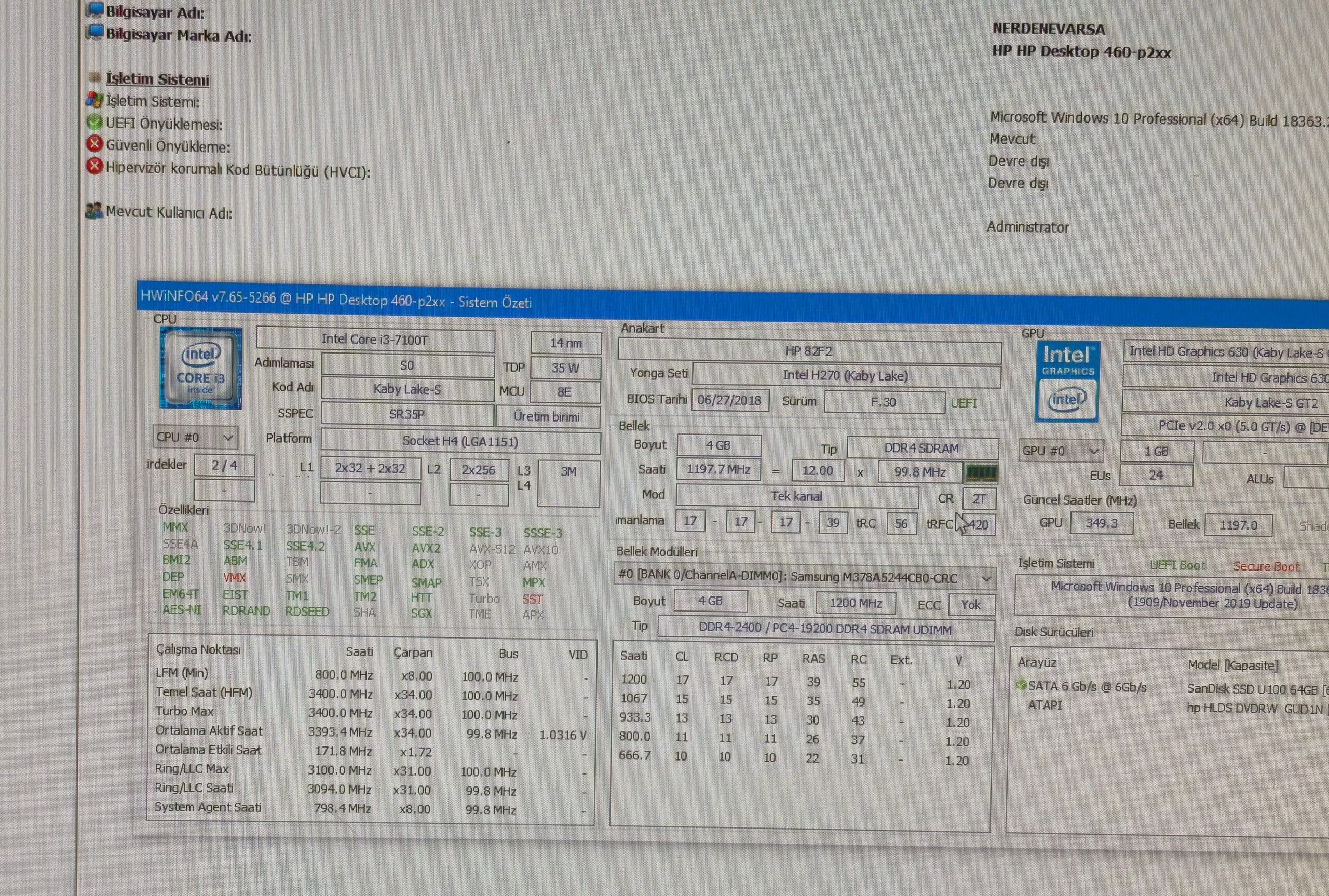 HP DESKTOP 460-p204nt İ3-7100T İŞLEMCİLİ MİNİ ATX KASA ( HDD RAM YOK ) - Görsel 21